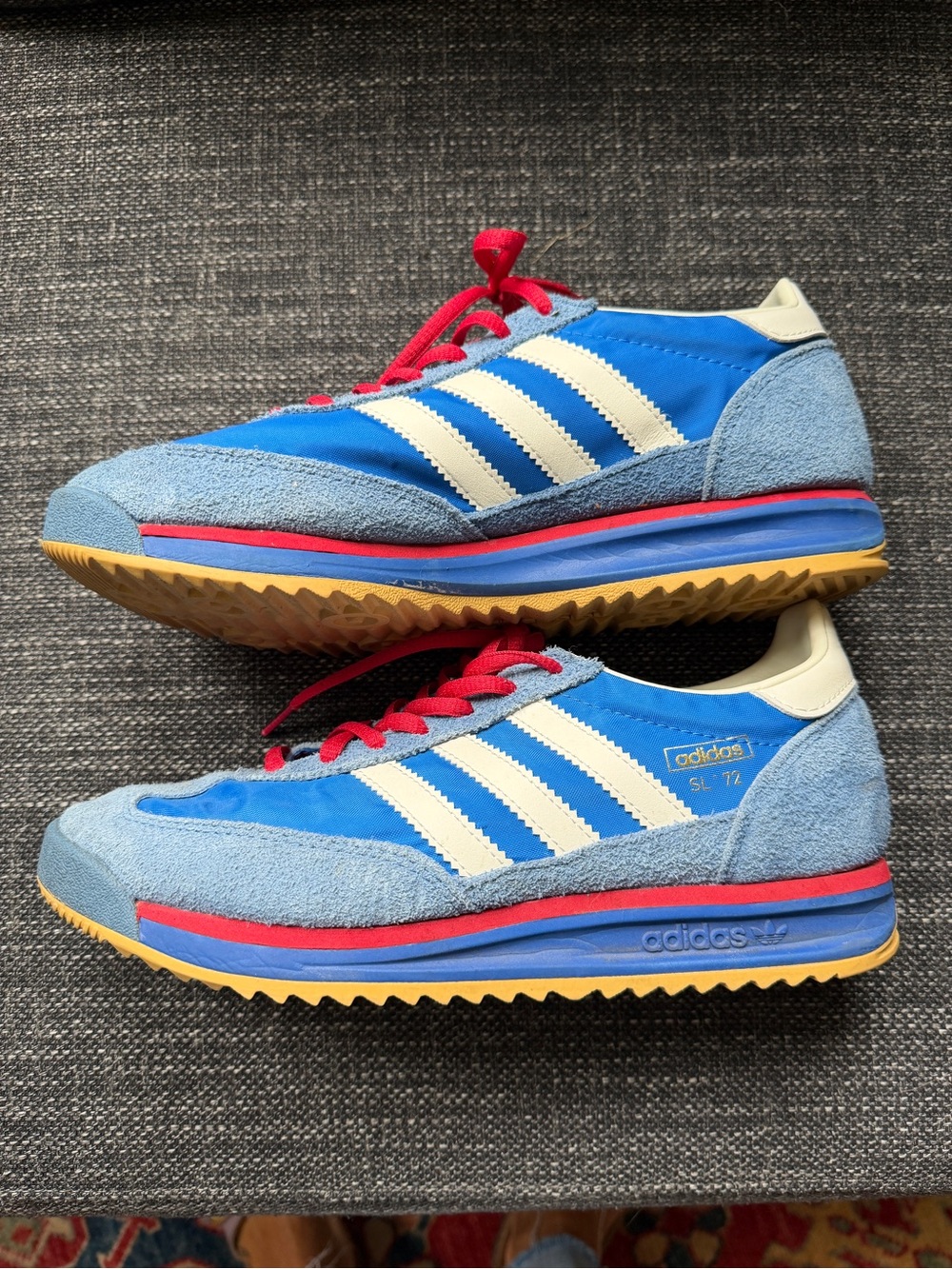 adidas Blue and Red Retro Runner Sneakers with White Stripes